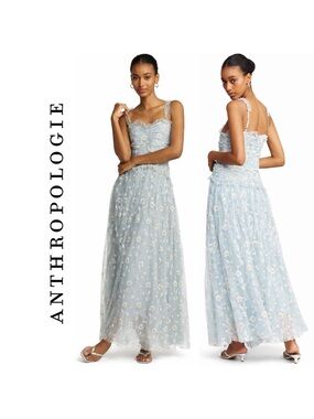 Anthropologie Sleeveless Tulle A-Line Maxi Dress